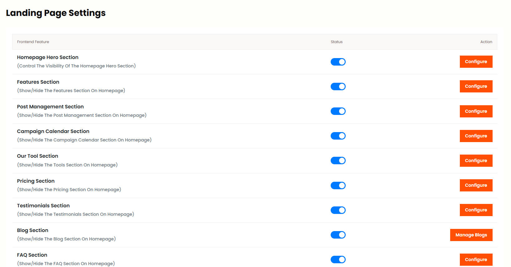 Landing Page Settings